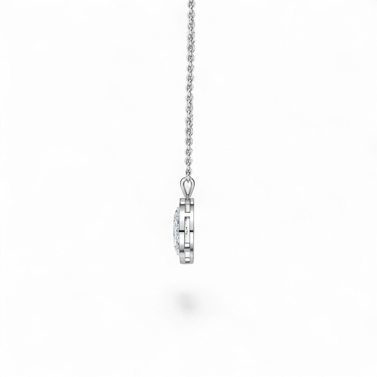 18K White Gold Marquise Cut Lab Grown Diamond Halo Pendant Necklace 1.0 - 3.0ct - Triple
