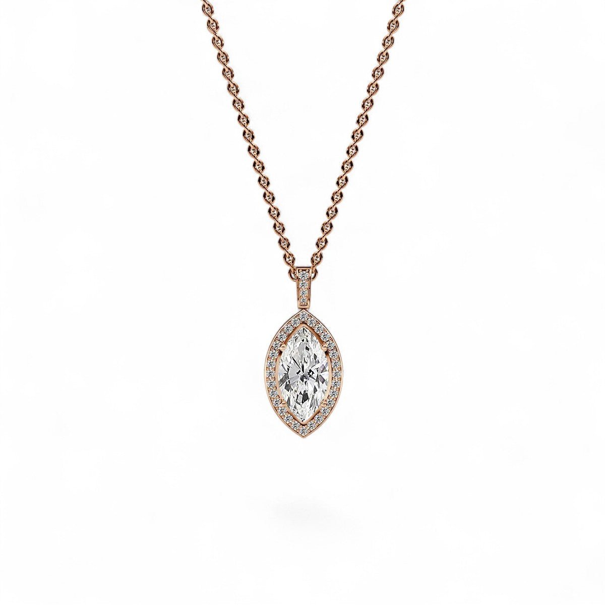 18K White Gold Marquise Cut Lab Grown Diamond Halo Pendant Necklace 1.0 - 3.0ct - Triple