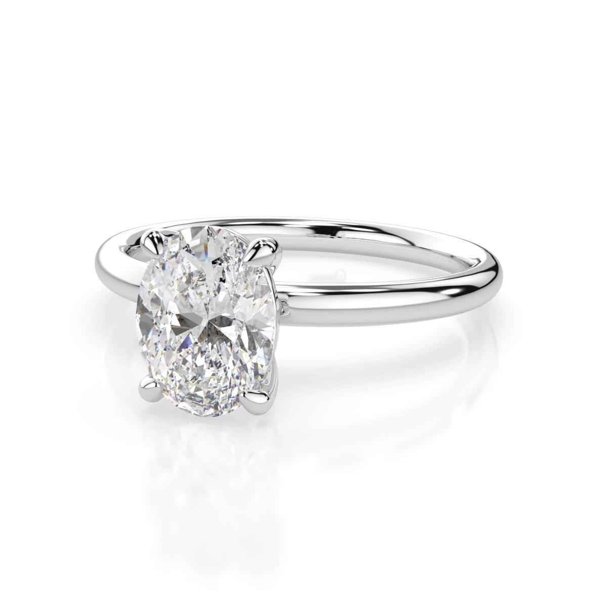 18K White Gold Oval Cut Lab Grown Diamond Claw Prong Solitaire Ring 1.0 - 2.0ct - Triple