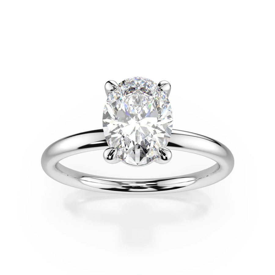 18K White Gold Oval Cut Lab Grown Diamond Claw Prong Solitaire Ring 1.0 - 2.0ct - Triple