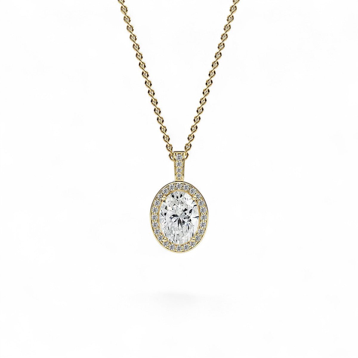 18K White Gold Oval Cut Lab Grown Diamond Halo Pendant Necklace 1.0 - 3.0ct - Triple