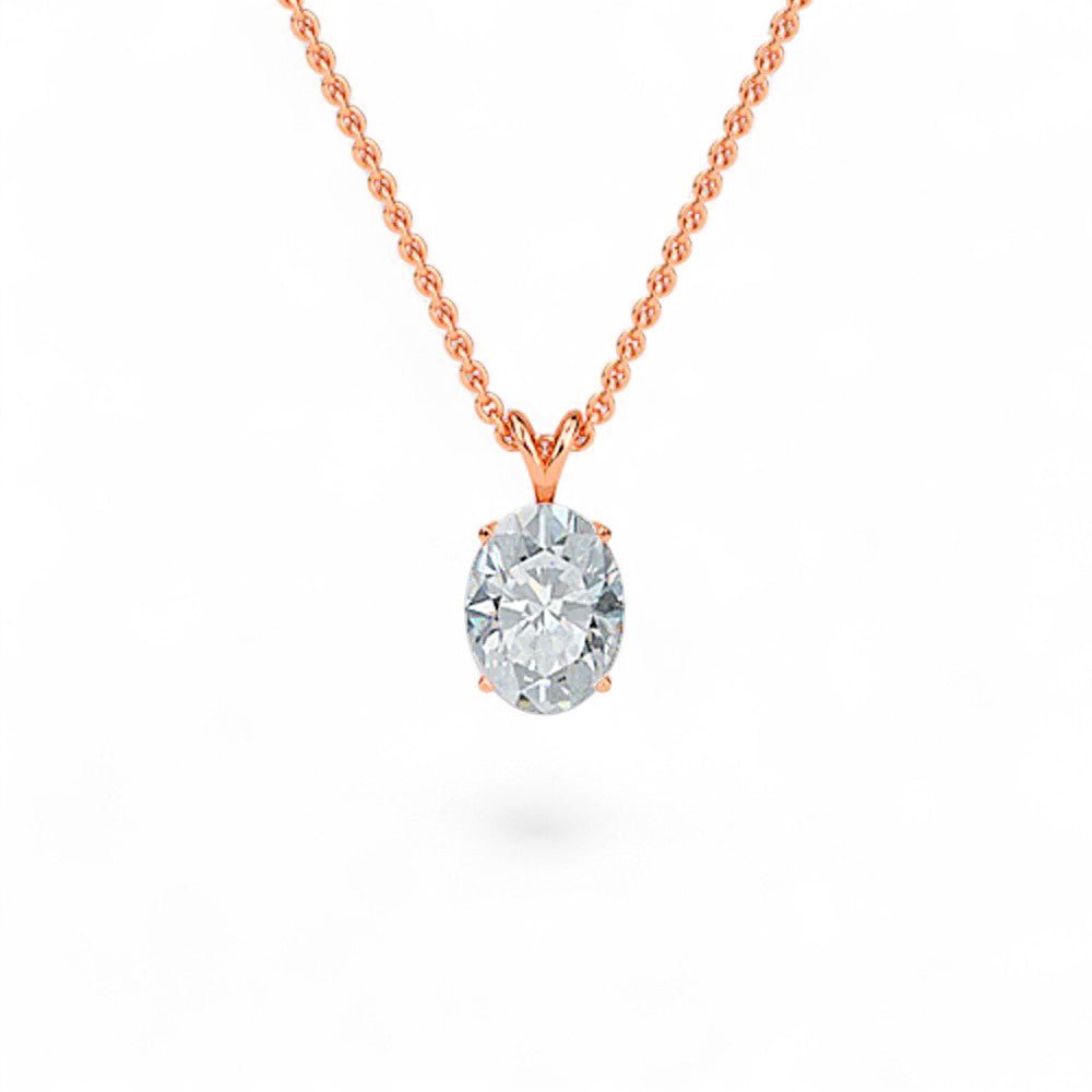 18K White Gold Oval Cut Lab Grown Diamond Solitaire Pendant Necklace 1.0 - 3.0ct - Triple