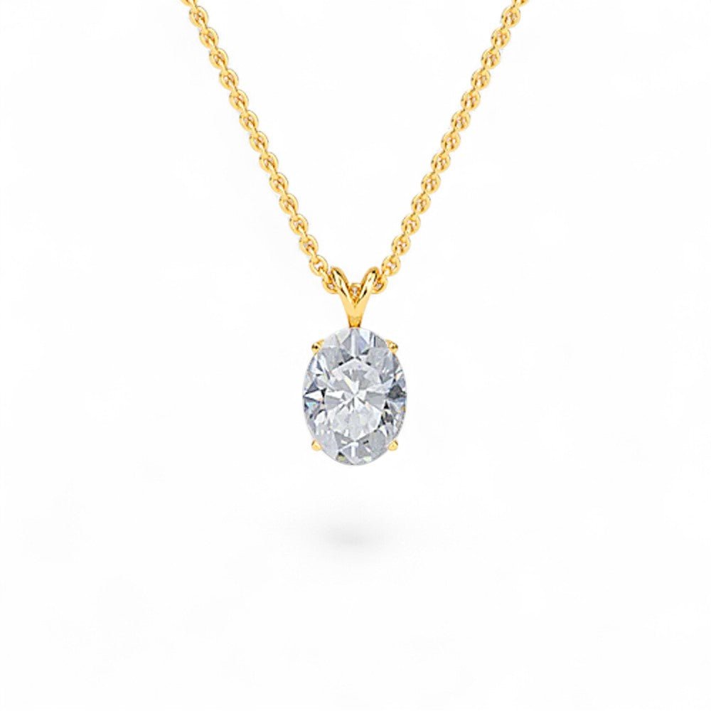 18K White Gold Oval Cut Lab Grown Diamond Solitaire Pendant Necklace 1.0 - 3.0ct - Triple