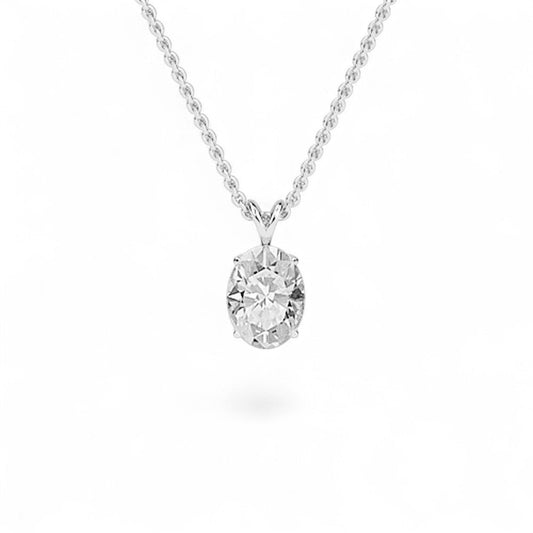 18K White Gold Oval Cut Lab Grown Diamond Solitaire Pendant Necklace 1.0 - 3.0ct - Triple