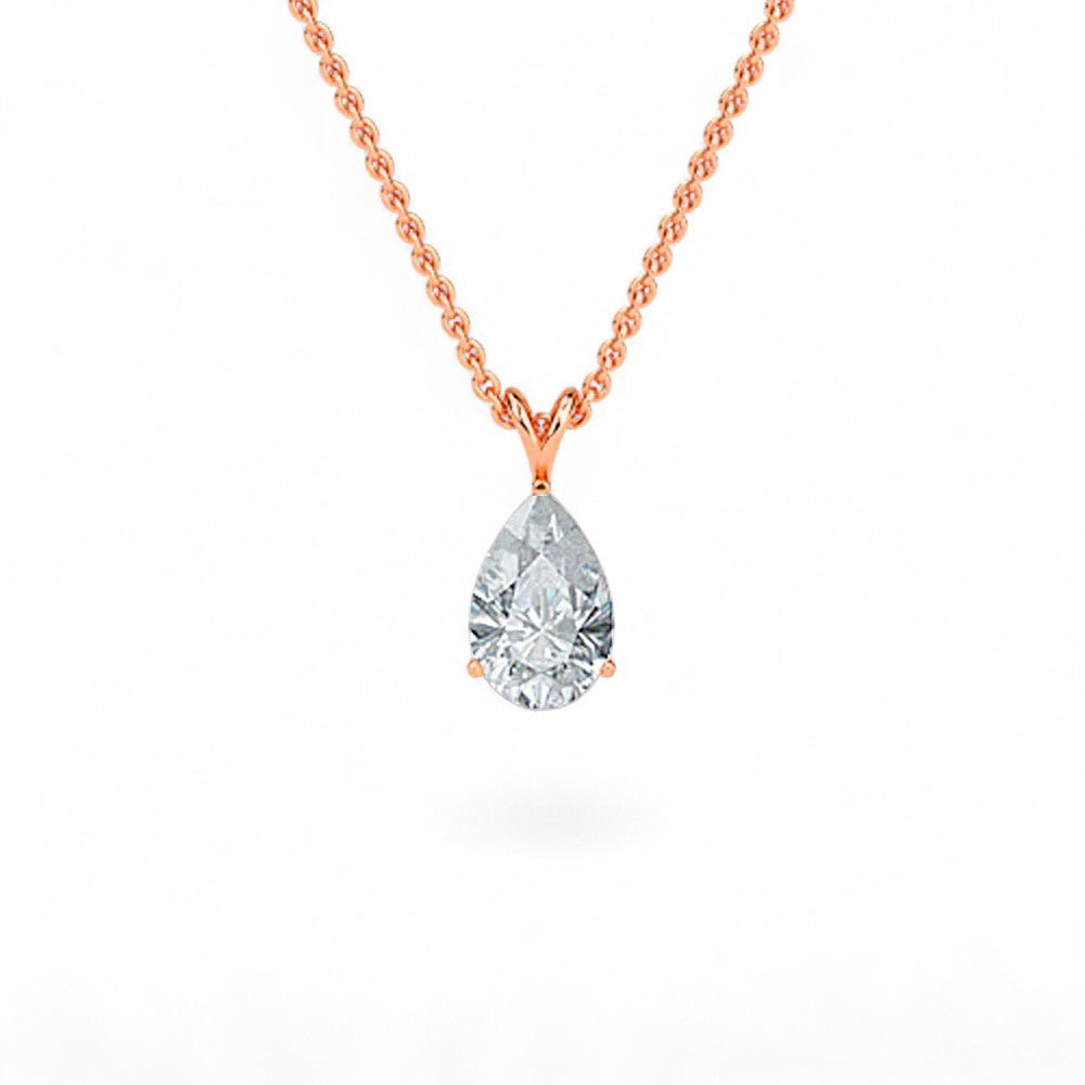 18K White Gold Pear Cut Lab Grown Diamond Solitaire Pendant Necklace 1.0 - 3.0ct - Triple