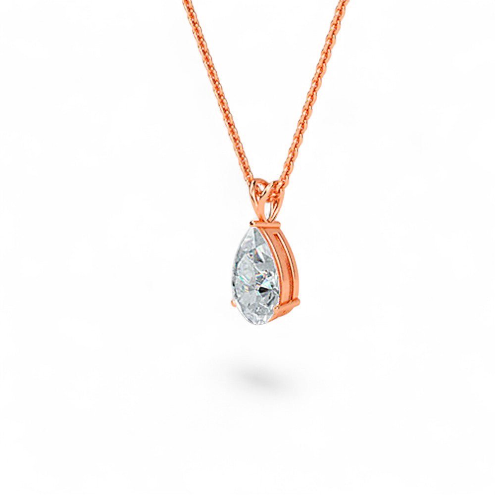 18K White Gold Pear Cut Lab Grown Diamond Solitaire Pendant Necklace 1.0 - 3.0ct - Triple