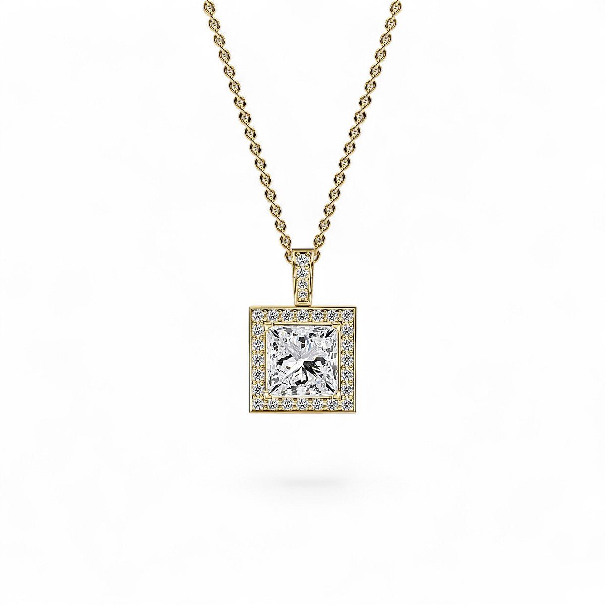 18K White Gold Princess Cut Lab Grown Diamond Halo Pendant Necklace 1.0 - 3.0ct - Triple