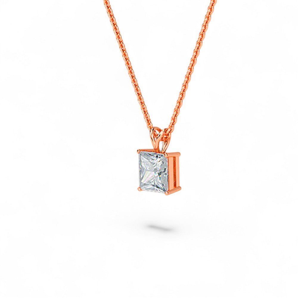 18K White Gold Princess Cut Lab Grown Diamond Solitaire Pendant Necklace 1.0 - 3.0ct - Triple