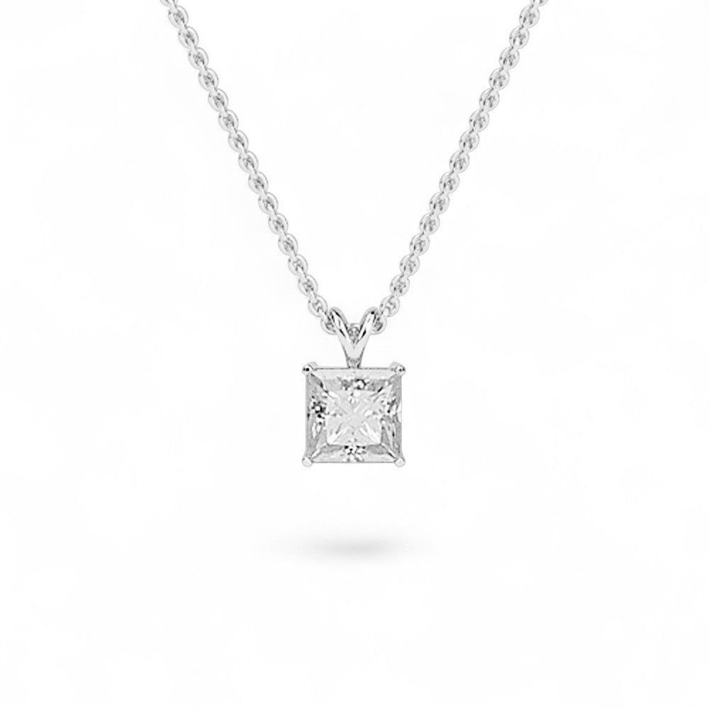 18K White Gold Princess Cut Lab Grown Diamond Solitaire Pendant Necklace 1.0 - 3.0ct - Triple