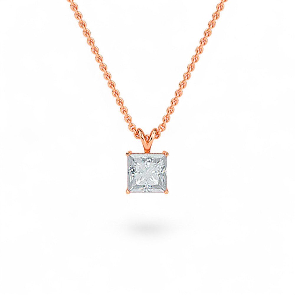 18K White Gold Princess Cut Lab Grown Diamond Solitaire Pendant Necklace 1.0 - 3.0ct - Triple