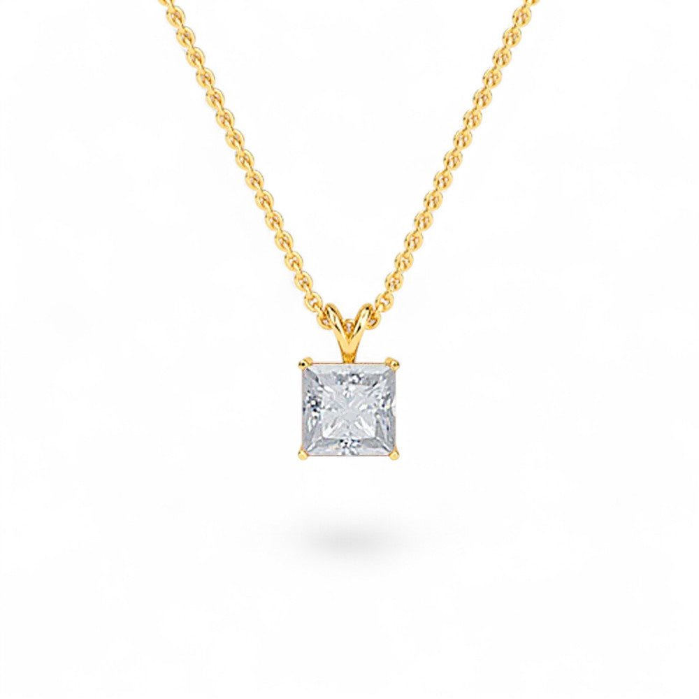 18K White Gold Princess Cut Lab Grown Diamond Solitaire Pendant Necklace 1.0 - 3.0ct - Triple
