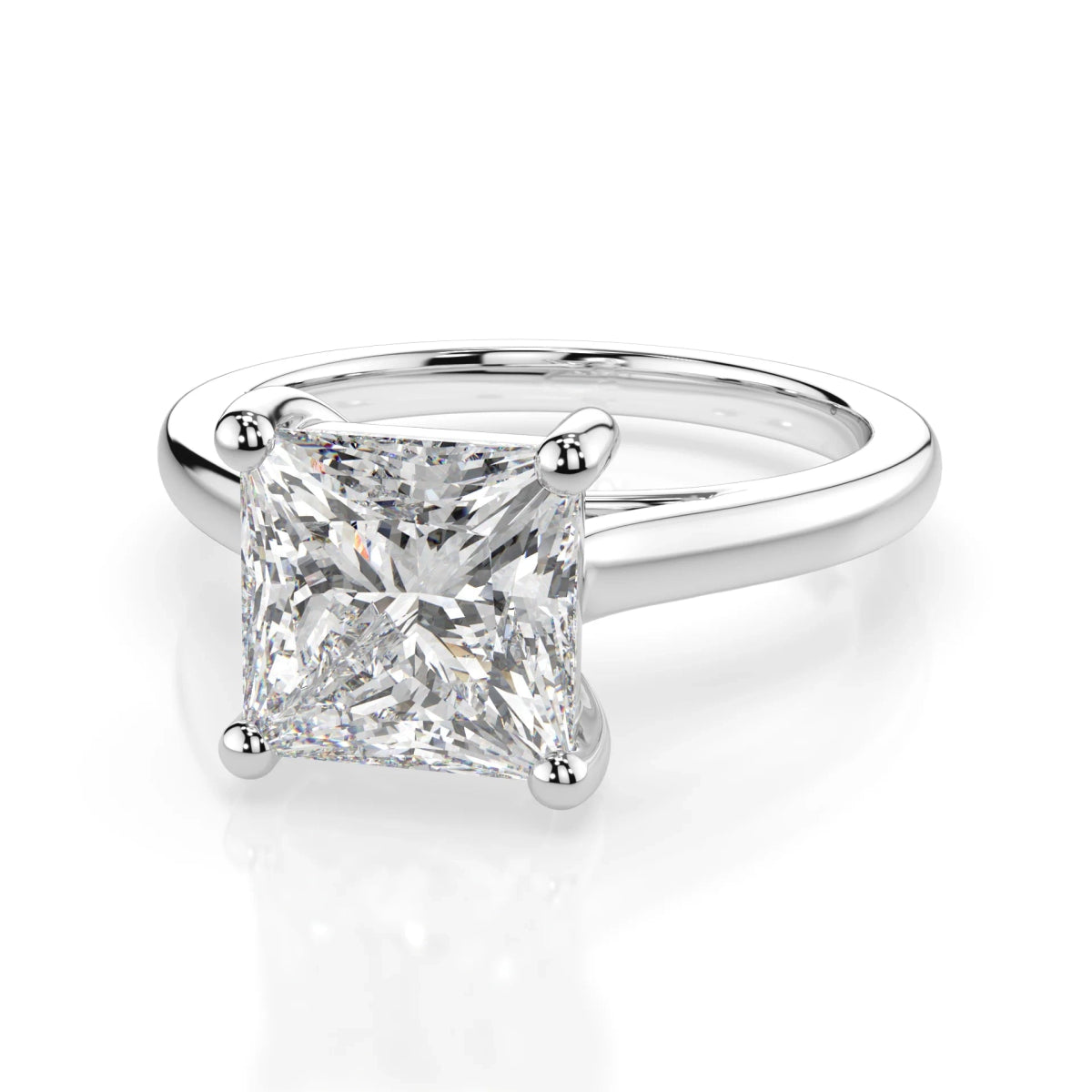 18K White Gold Radiance Princess Cut Lab Grown Diamond Plain Band Engagement Ring 1.0 - 2.5ct - Triple