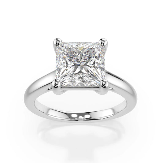 18K White Gold Radiance Princess Cut Lab Grown Diamond Plain Band Engagement Ring 1.0 - 2.5ct - Triple