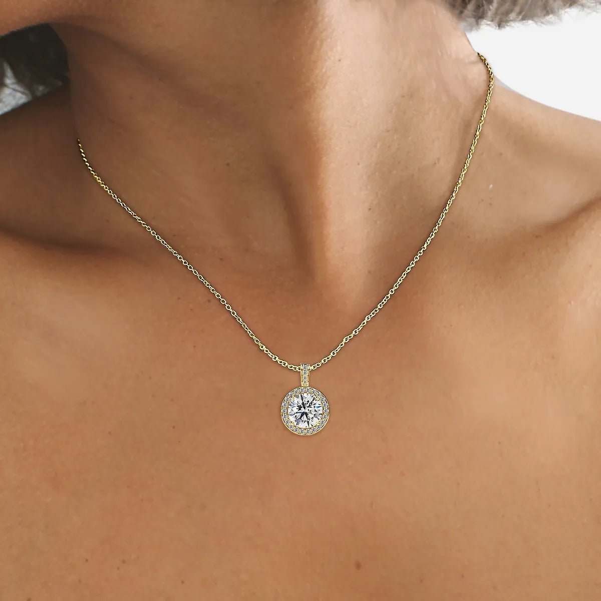 18K White Gold Round Brilliant Cut Lab Grown Diamond Halo Pendant Necklace 1.0 - 3.0ct - Triple