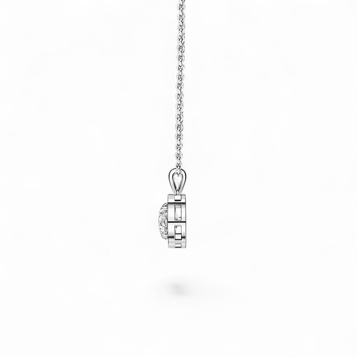 18K White Gold Round Brilliant Cut Lab Grown Diamond Halo Pendant Necklace 1.0 - 3.0ct - Triple