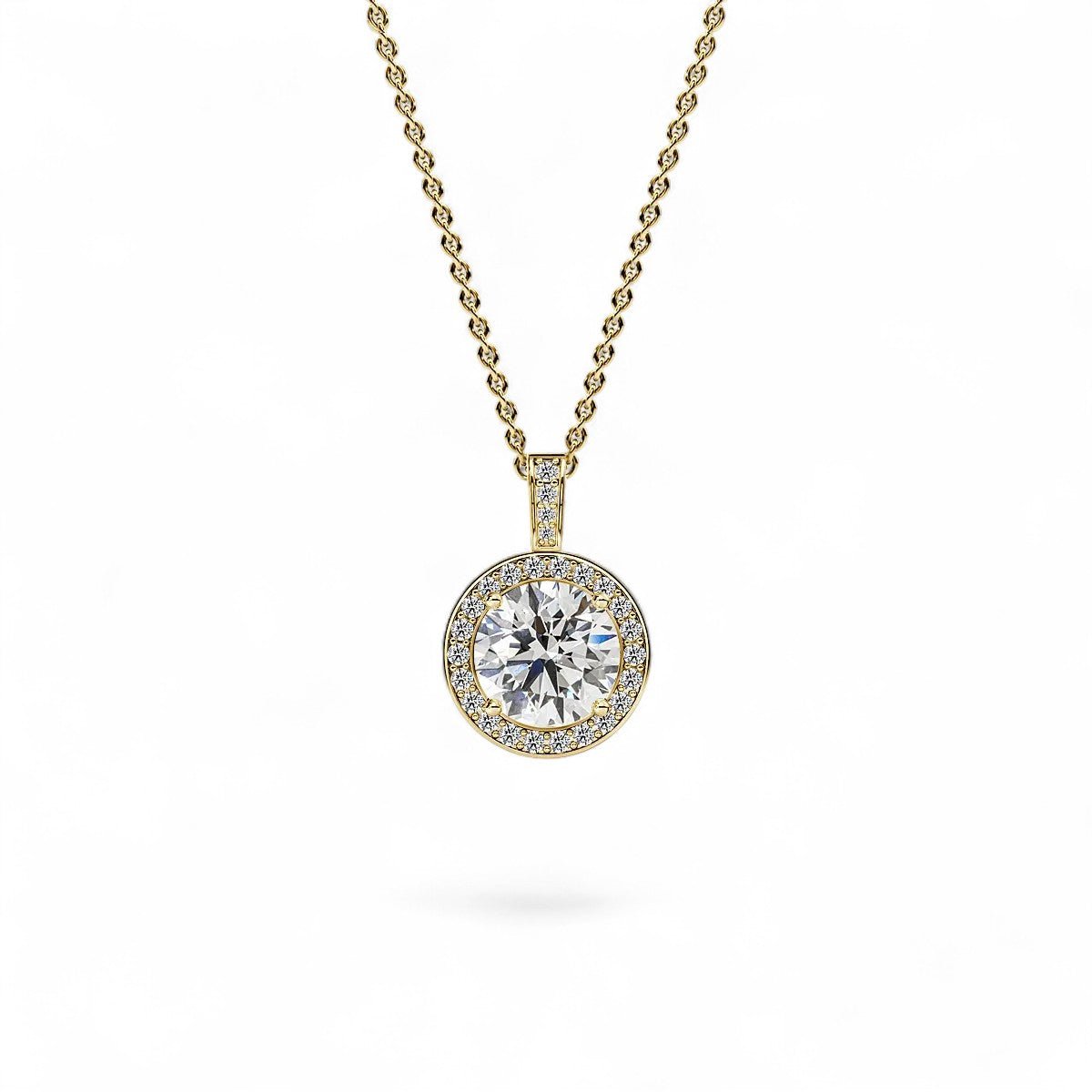 18K White Gold Round Brilliant Cut Lab Grown Diamond Halo Pendant Necklace 1.0 - 3.0ct - Triple