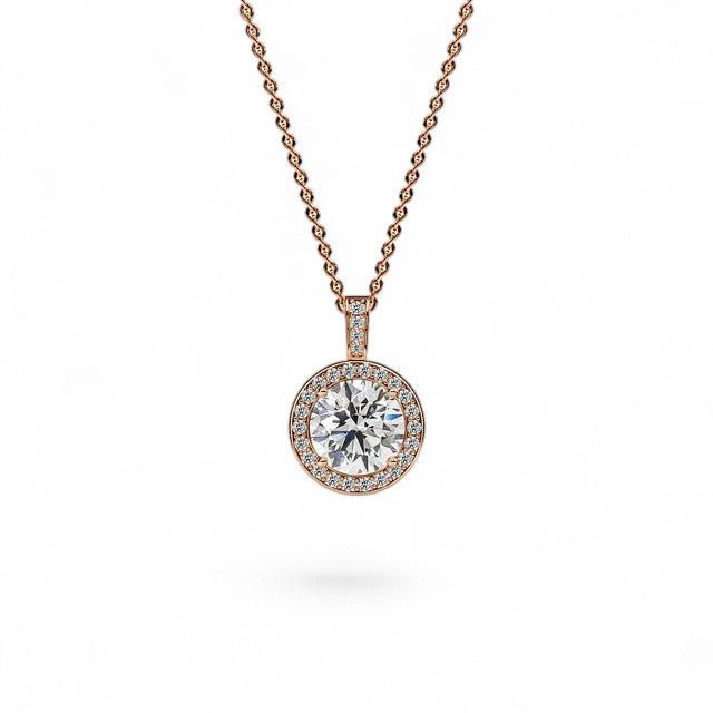 18K White Gold Round Brilliant Cut Lab Grown Diamond Halo Pendant Necklace 1.0 - 3.0ct - Triple