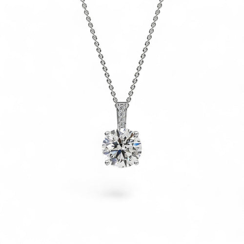 18K White Gold Round Brilliant Cut Lab Grown Diamond Pendant Necklace 1.0-3.0ct