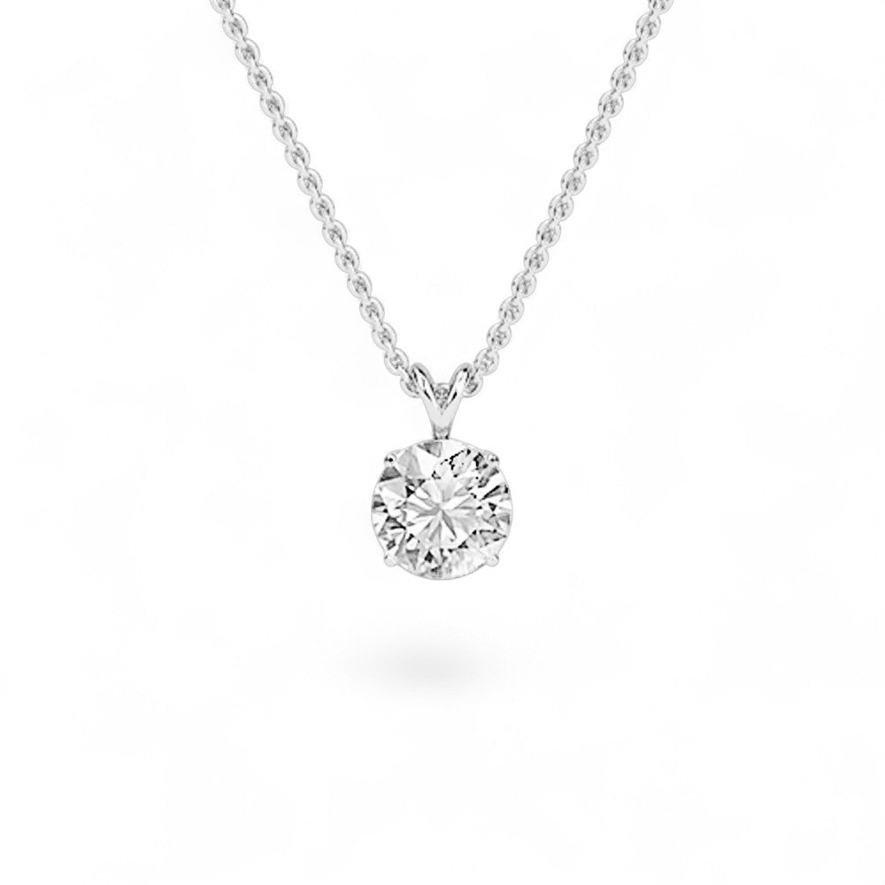 18K White Gold Round Brilliant Cut Lab Grown Diamond Solitaire Pendant Necklace 1.0 - 3.0ct - Triple