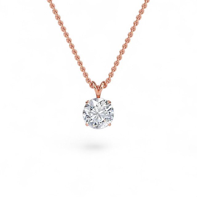 18K White Gold Round Brilliant Cut Lab Grown Diamond Solitaire Pendant Necklace 1.0 - 3.0ct - Triple