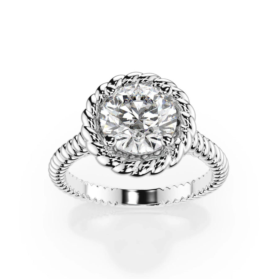 18K White Gold Round Brilliant Lab Grown Diamond Braided Rope Solitaire Ring 1.0 - 2.0ct - Triple