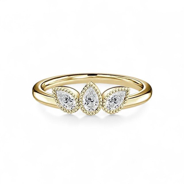 18K Yellow Gold 3 Stone Pear Cut Lab Grown Diamond Ring 0.9 - 1.5ct - Triple