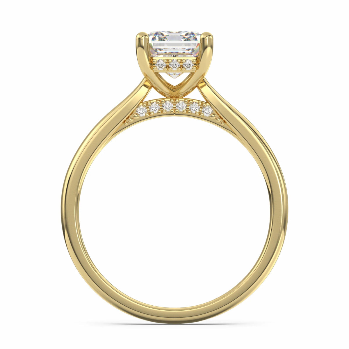 18K Yellow Gold Classic Emerald Cut Lab Grown Diamond Hidden Halo Engagement Ring 1.0 - 2.0ct - Triple