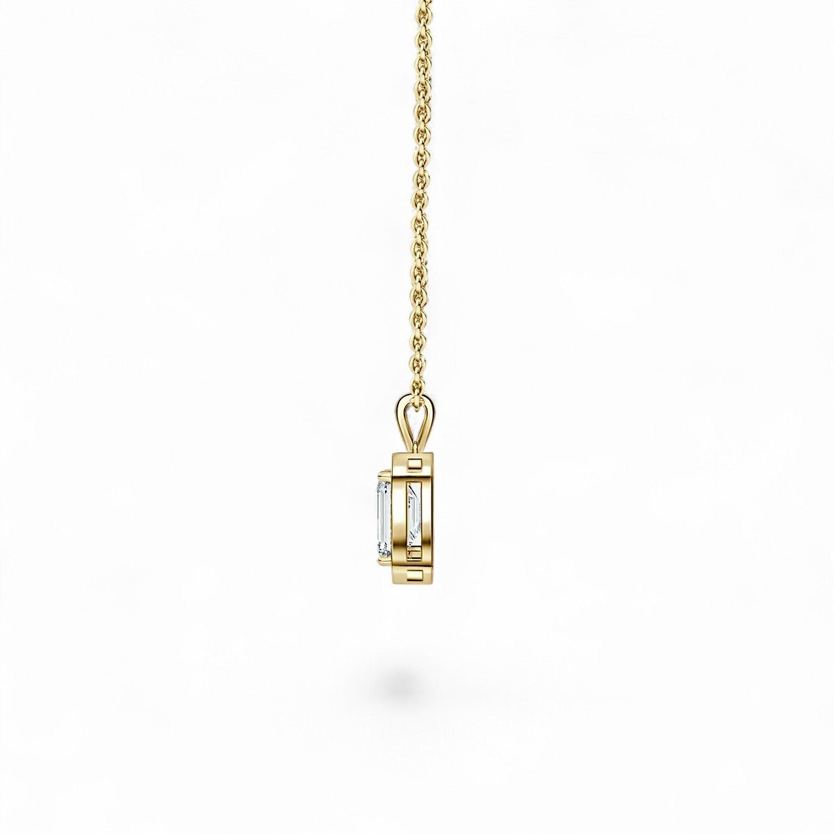 18K Yellow Gold Emerald Cut Lab Grown Diamond Halo Pendant Necklace 1.0 - 3.0ct - Triple