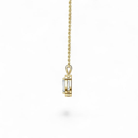 18K Yellow Gold Emerald Cut Lab Grown Diamond Halo Pendant Necklace 1.0 - 3.0ct - Triple