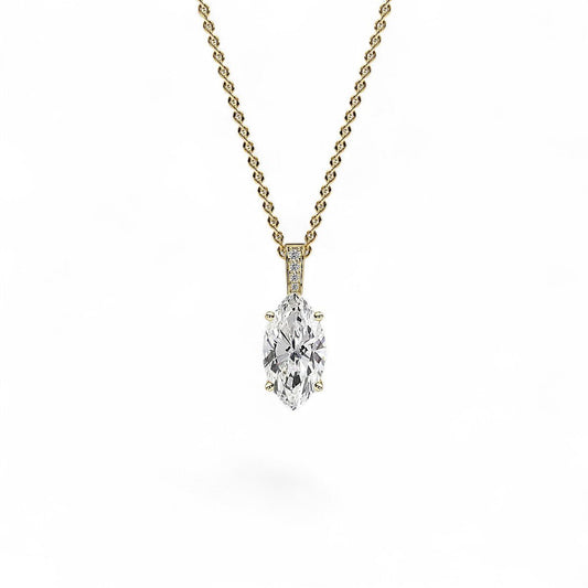 18K Yellow Gold Marquise Cut Lab Grown Diamond Pendant Necklace 1.0 - 3.0ct - Triple