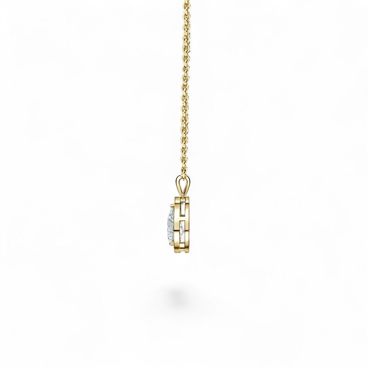 18K Yellow Gold Pear Cut Lab Grown Diamond Halo Pendant Necklace 1.0 - 3.0ct - Triple