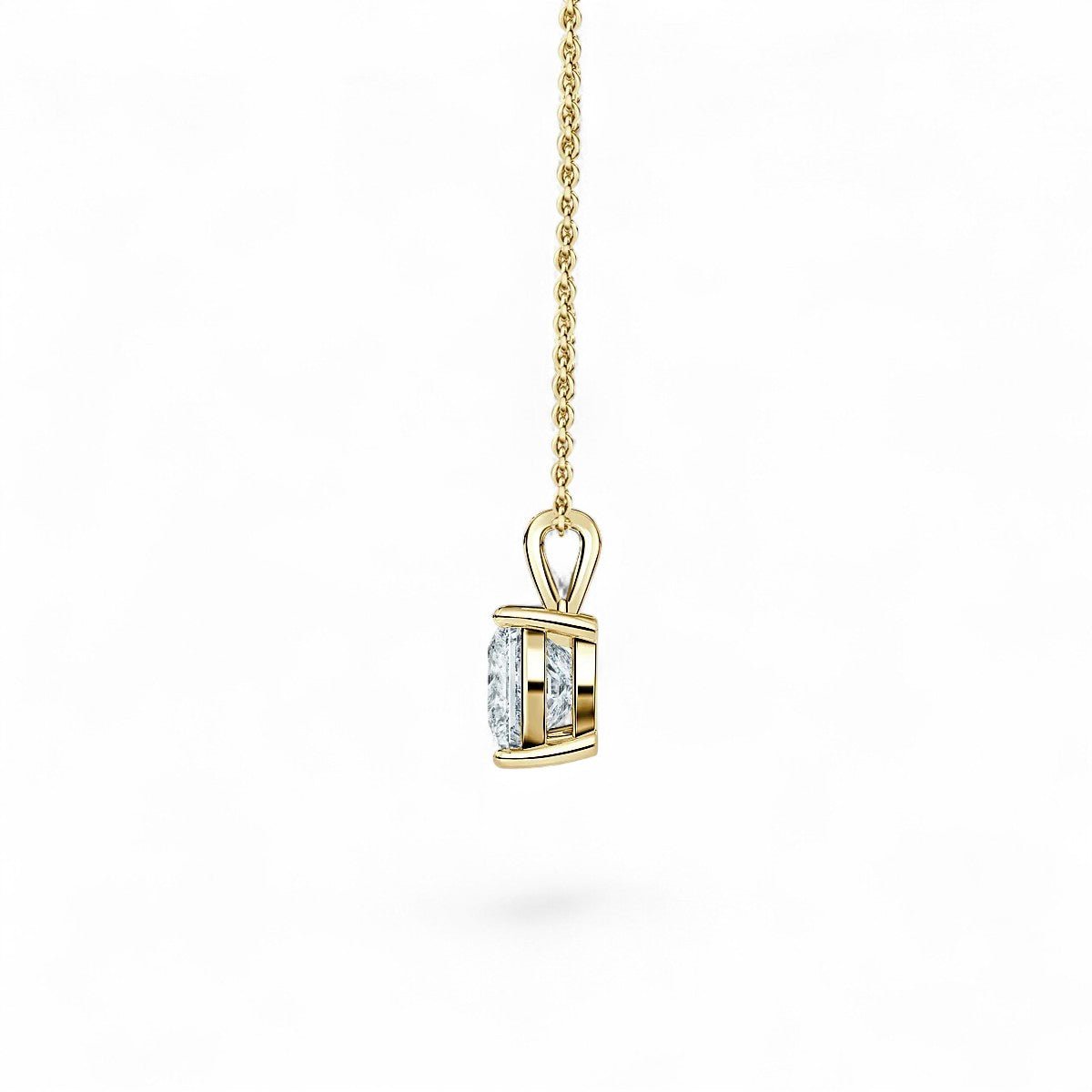 18K Yellow Gold Princess Cut Lab Grown Diamond Pendant Necklace 1.0 - 3.0ct - Triple