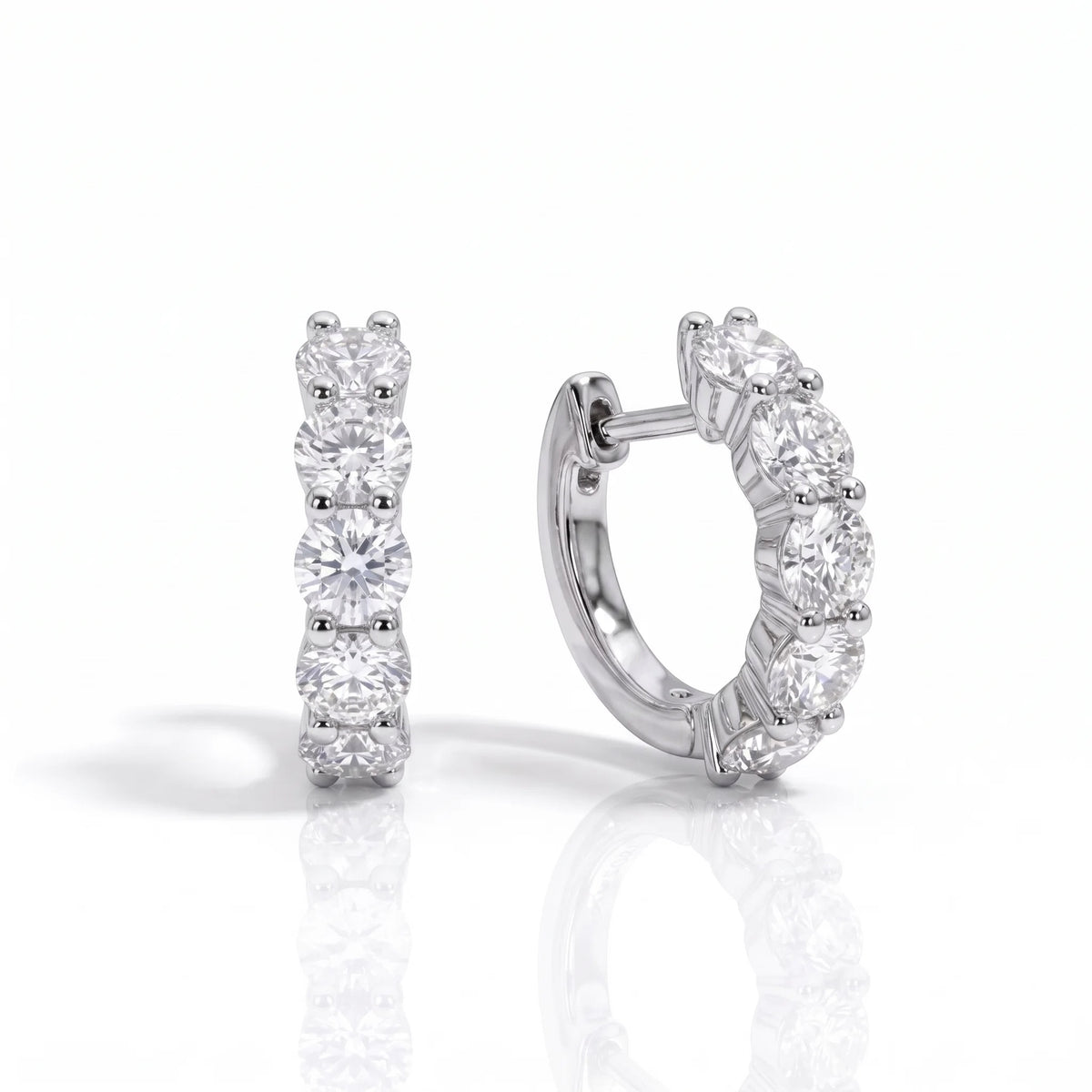 Lab-Grown Diamond Shared Prong Huggie Hoop Earrings Classic Luxury - Triple Jewelry
