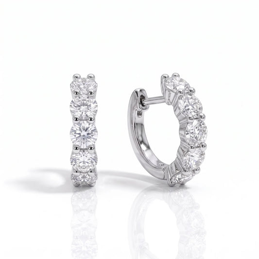 Lab-Grown Diamond Shared Prong Huggie Hoop Earrings Classic Luxury - Triple Jewelry