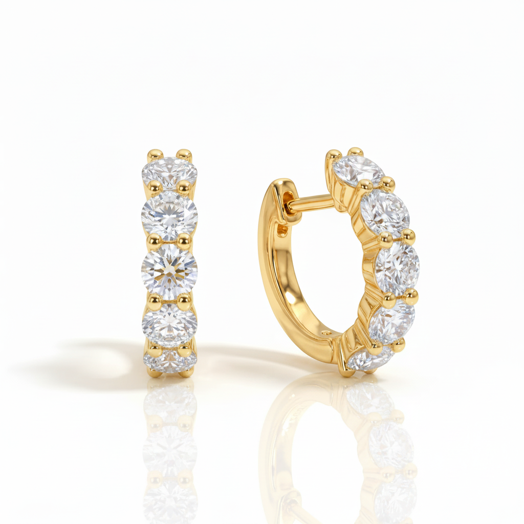 Lab-Grown Diamond Shared Prong Huggie Hoop Earrings Classic Luxury - Triple Jewelry
