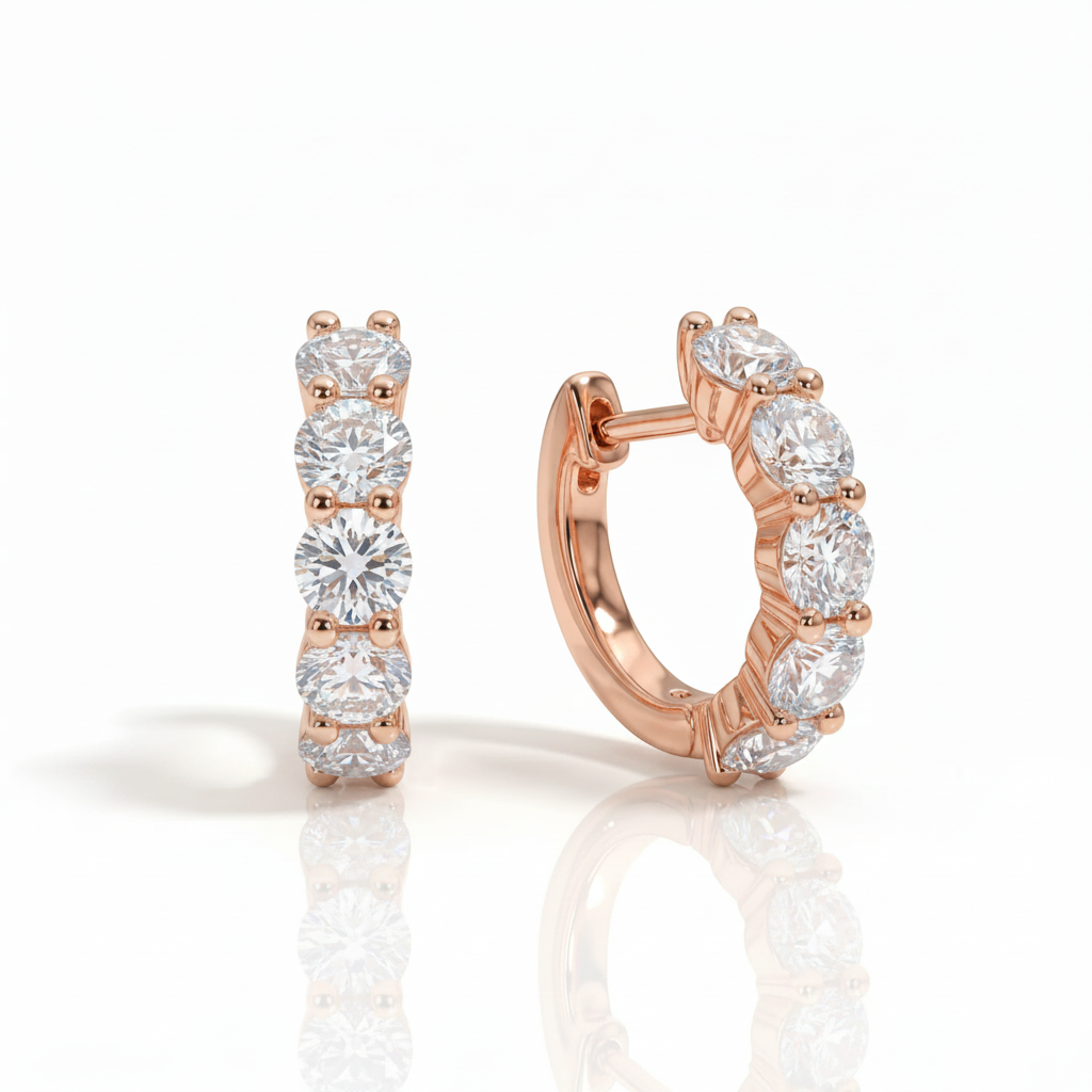 Lab-Grown Diamond Shared Prong Huggie Hoop Earrings Classic Luxury - Triple Jewelry