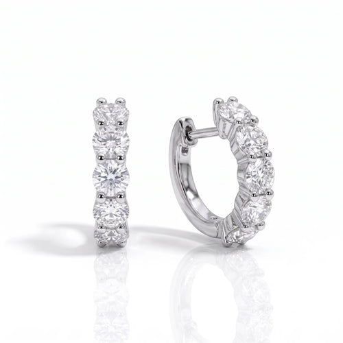 Lab-Grown Diamond Shared Prong Huggie Hoop Earrings Classic Luxury - Triple Jewelry