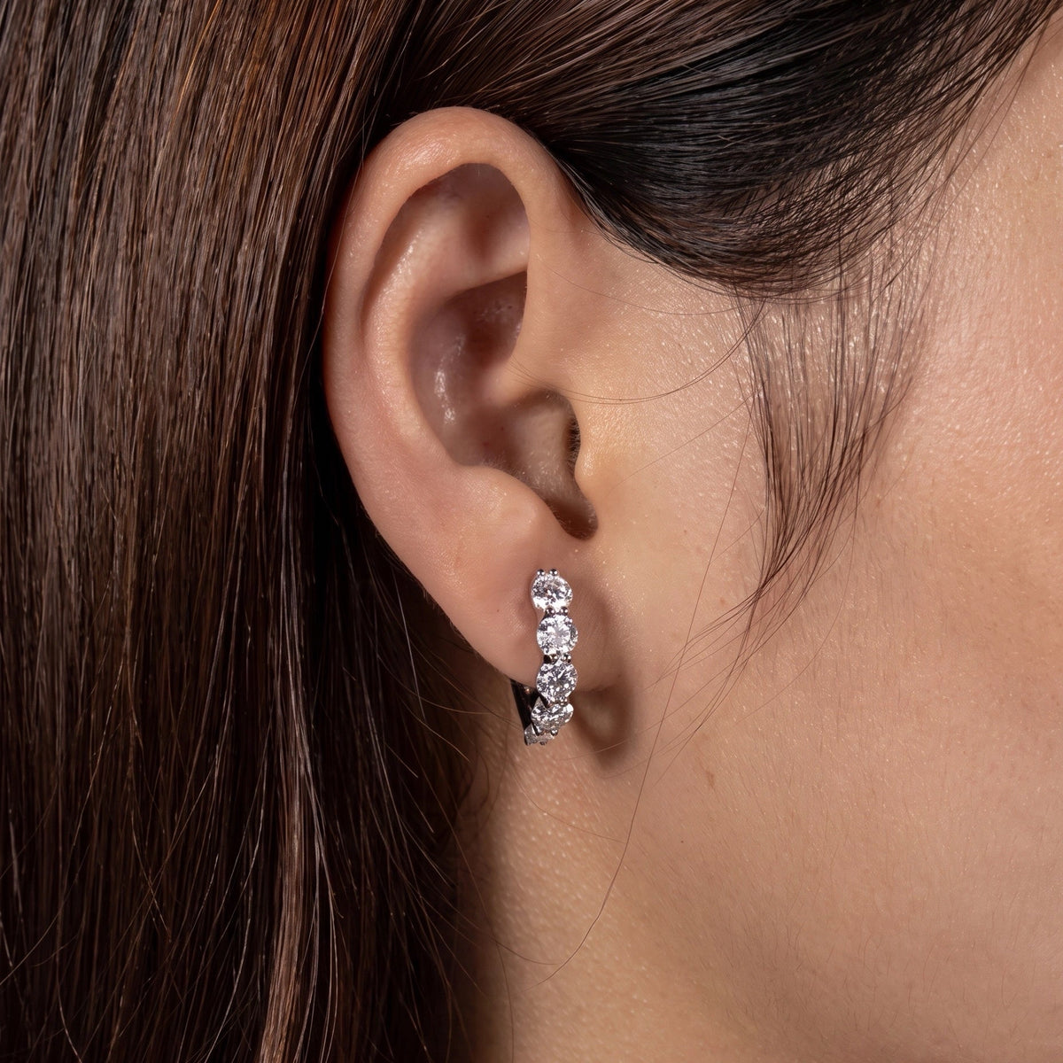 Lab-Grown Diamond Shared Prong Huggie Hoop Earrings Classic Luxury - Triple Jewelry