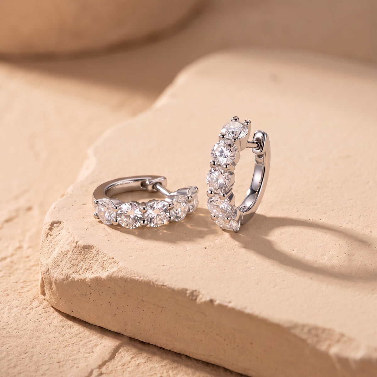 Lab-Grown Diamond Shared Prong Huggie Hoop Earrings Classic Luxury - Triple Jewelry