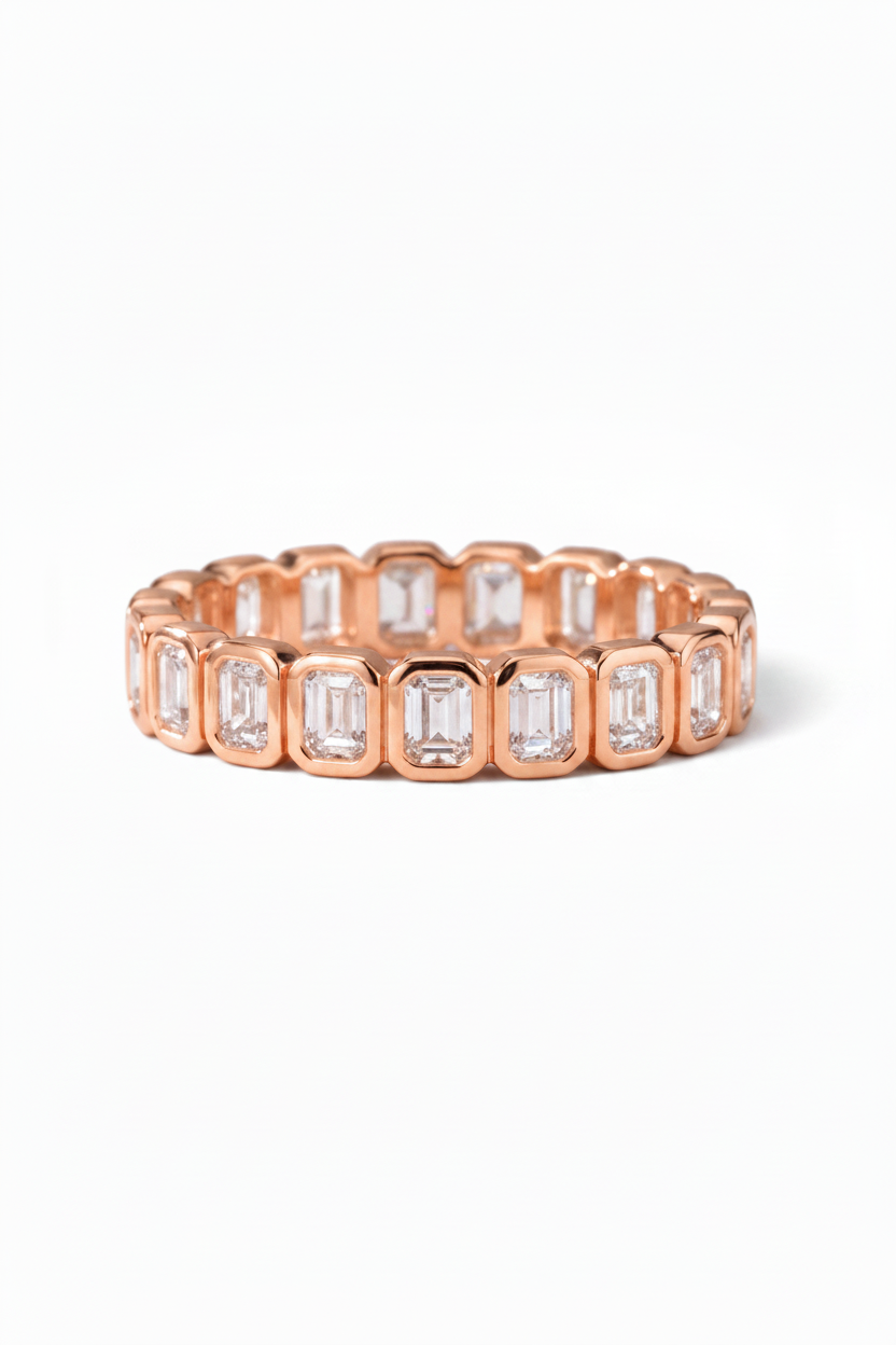 Emerald Cut Lab-Grown Diamond Bezel Full Eternity Band 1.0-2.5cttw | 14k/18k/Vermeil - Triple Jewelry