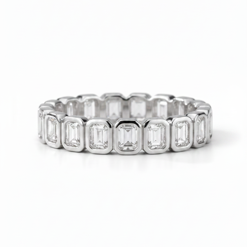 Emerald Cut Lab-Grown Diamond Bezel Full Eternity Band 1.0-2.5cttw | 14k/18k/Vermeil - Triple Jewelry
