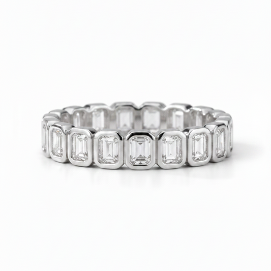 Emerald Cut Lab-Grown Diamond Bezel Full Eternity Band 1.0-2.5cttw | 14k/18k/Vermeil - Triple Jewelry