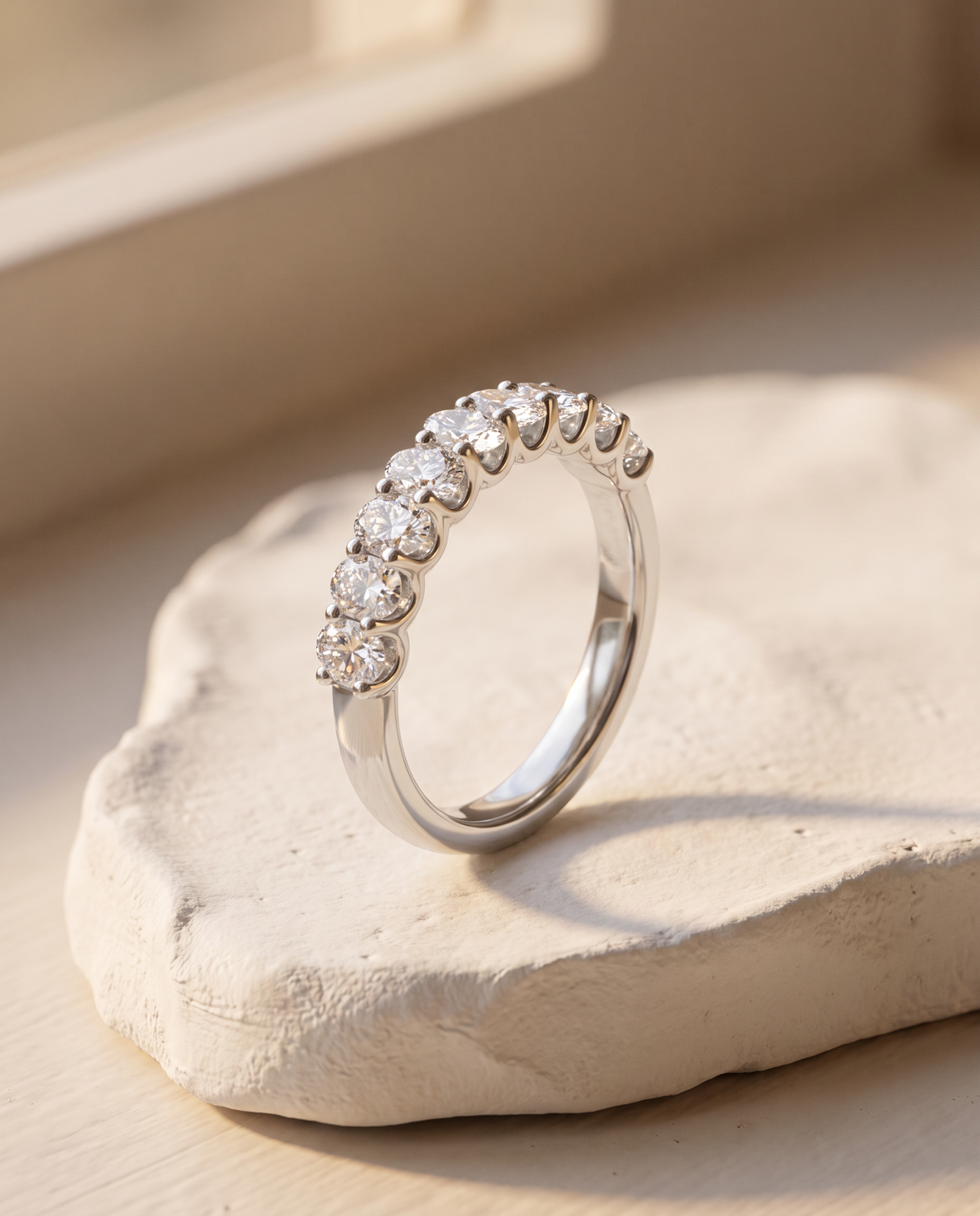 Oval Cut Shared Prong Lab Grown Diamond Half Eternity Band Ring 14K/18K Solid Gold | Triple Jewelry