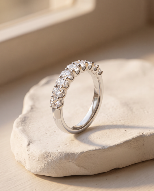 Oval Cut Shared Prong Lab Grown Diamond Half Eternity Band Ring 14K/18K Solid Gold | Triple Jewelry