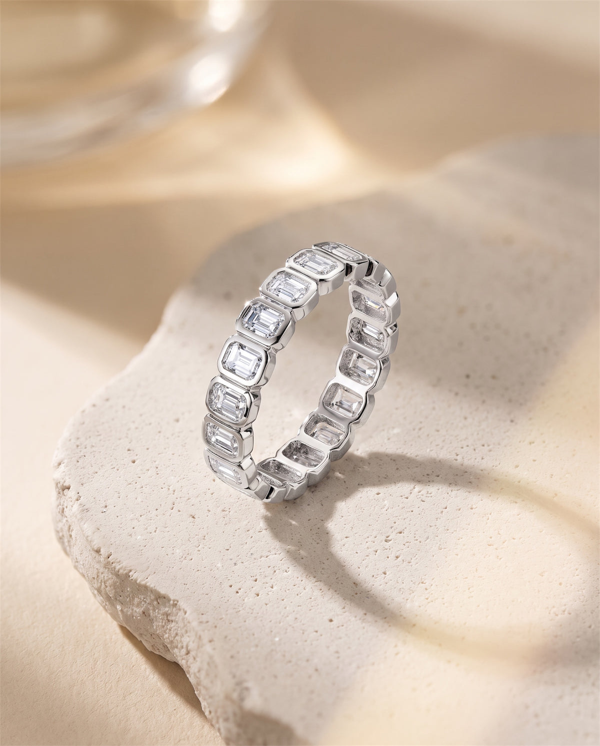 Emerald Cut Lab-Grown Diamond Bezel Full Eternity Band 1.0-2.5cttw | 14k/18k/Vermeil - Triple Jewelry
