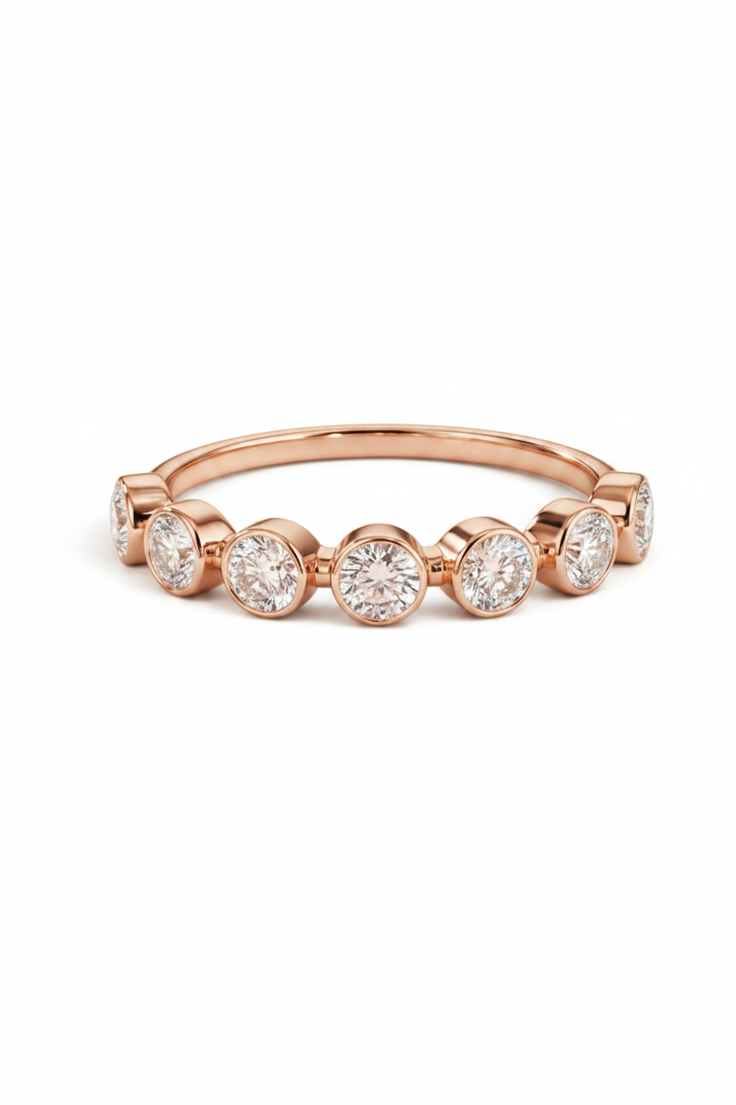 Bezel Set Round Lab Grown Diamond Half Eternity Band Ring 14K/18K Solid Gold | Triple Jewelry