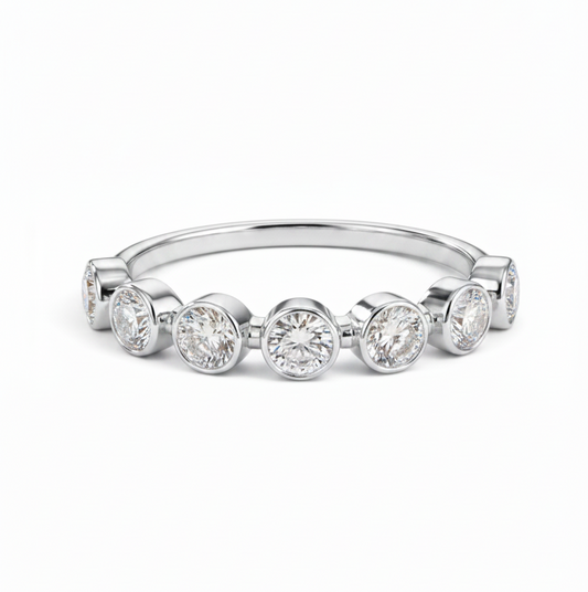 Bezel Set Round Lab Grown Diamond Half Eternity Band Ring 14K/18K Solid Gold | Triple Jewelry