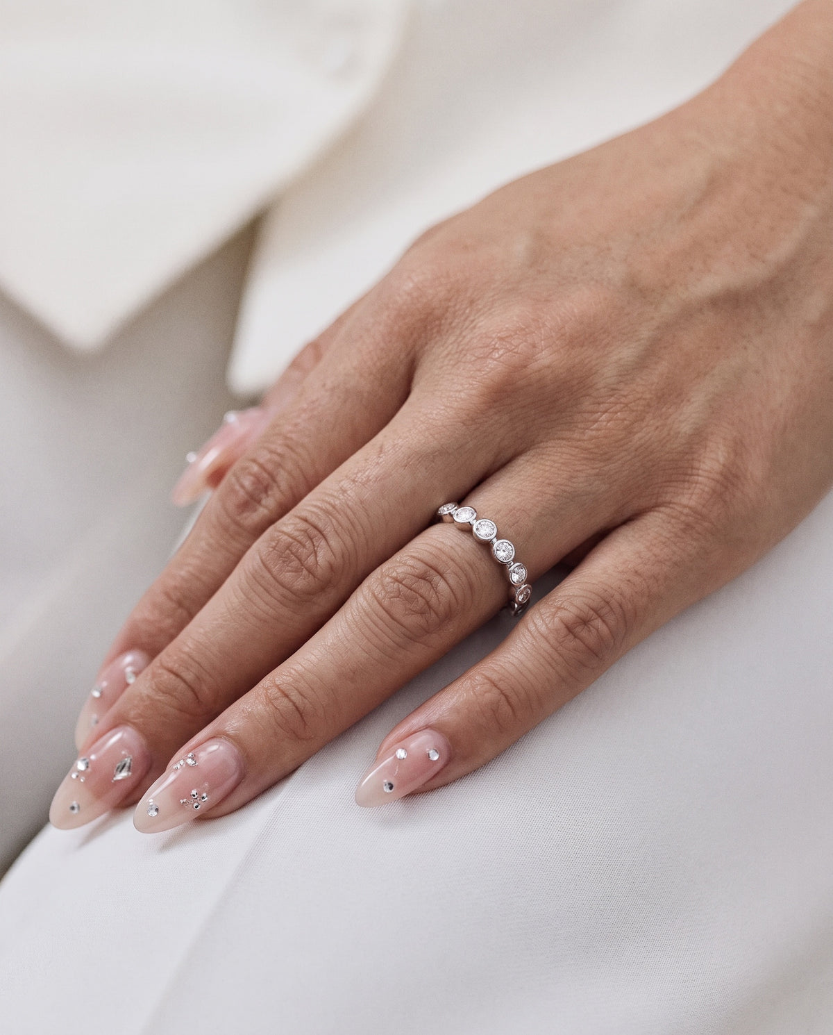 Bezel Set Round Lab Grown Diamond Half Eternity Band Ring 14K/18K Solid Gold | Triple Jewelry