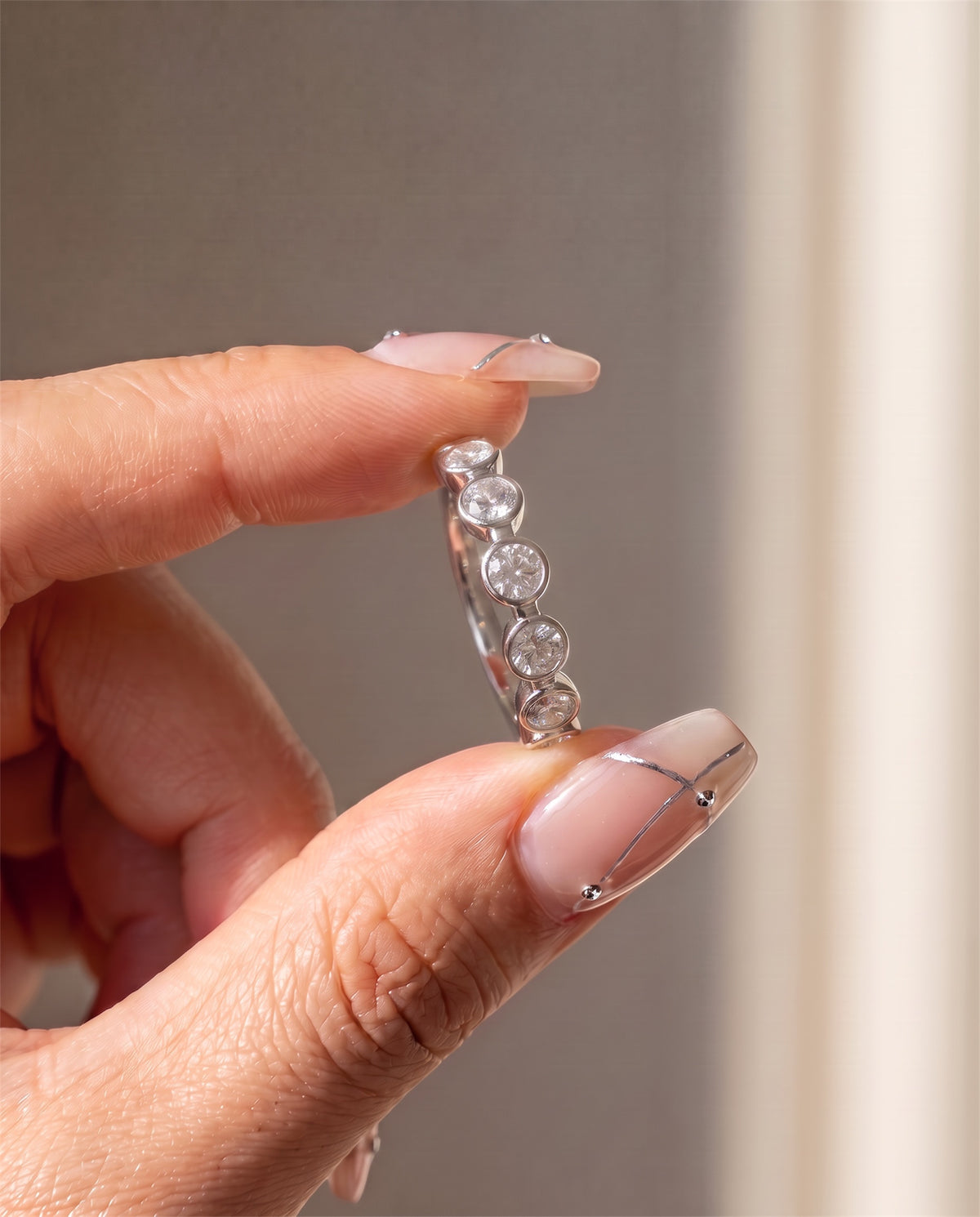 Bezel Set Round Lab Grown Diamond Half Eternity Band Ring 14K/18K Solid Gold | Triple Jewelry