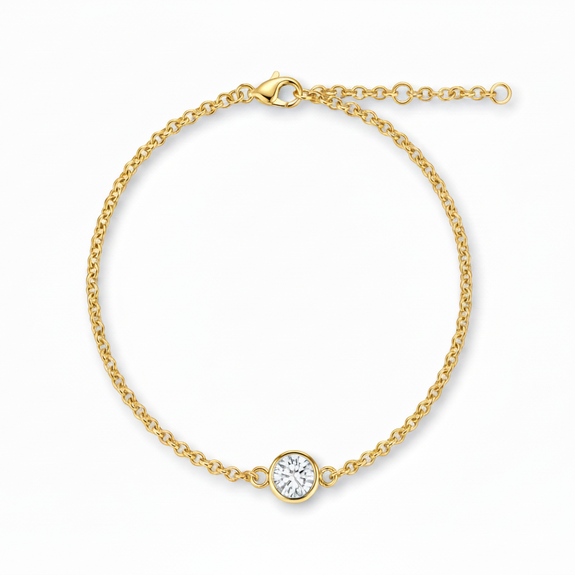 18K金經典包鑲單鑽培育鑽石手鏈 DE色 VVS 0.3-1.5克拉可調節尾鏈 - Triple Jewelry
